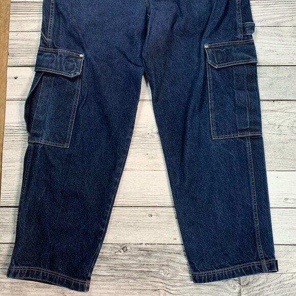 EX Exco Cargo Carpenter Jeans Vintage Y2K Baggy Wide Leg Indigo Denim - Picture 4 of 13